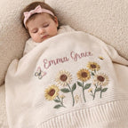 Personalized Floral Baby Blanket - Embroidered Knit Name Keepsake