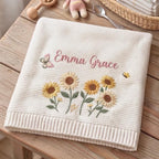 Personalized Floral Baby Blanket - Embroidered Knit Name Keepsake