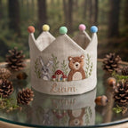 Personalized Woodland Birthday Crown - Embroidered Forest Party Hat