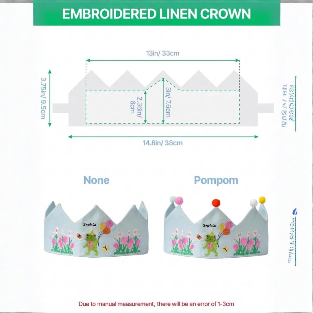 Personalized Christmas Birthday Linen Crown - Embroidered Baby Name First Birthday Hat