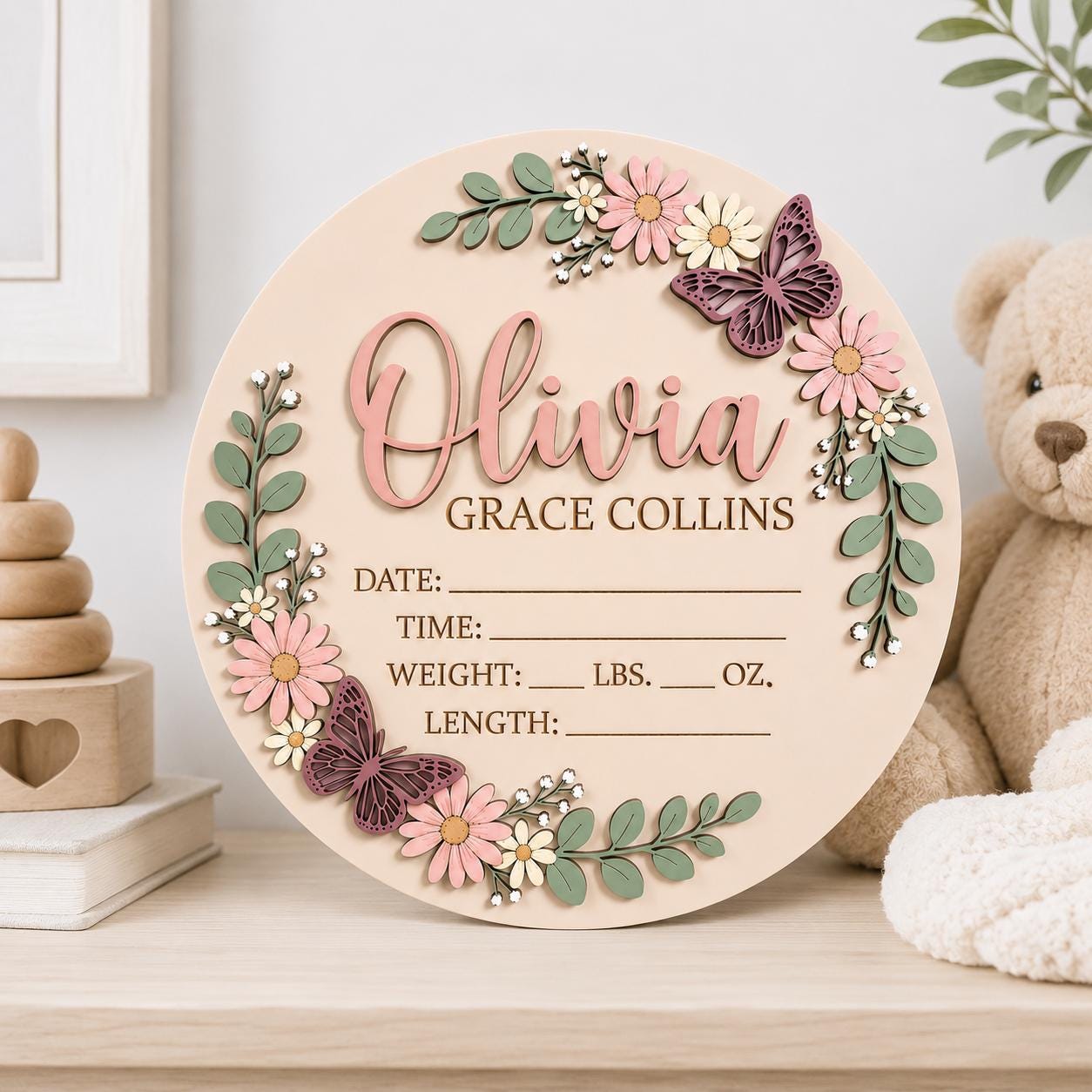 Personalized Floral Birth Stats Sign for newborn photos