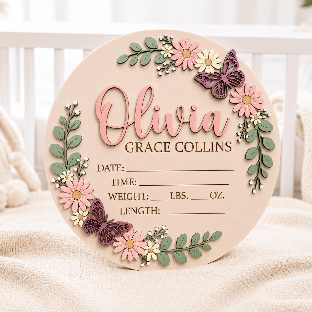 Personalized Floral Birth Stats Sign design detail