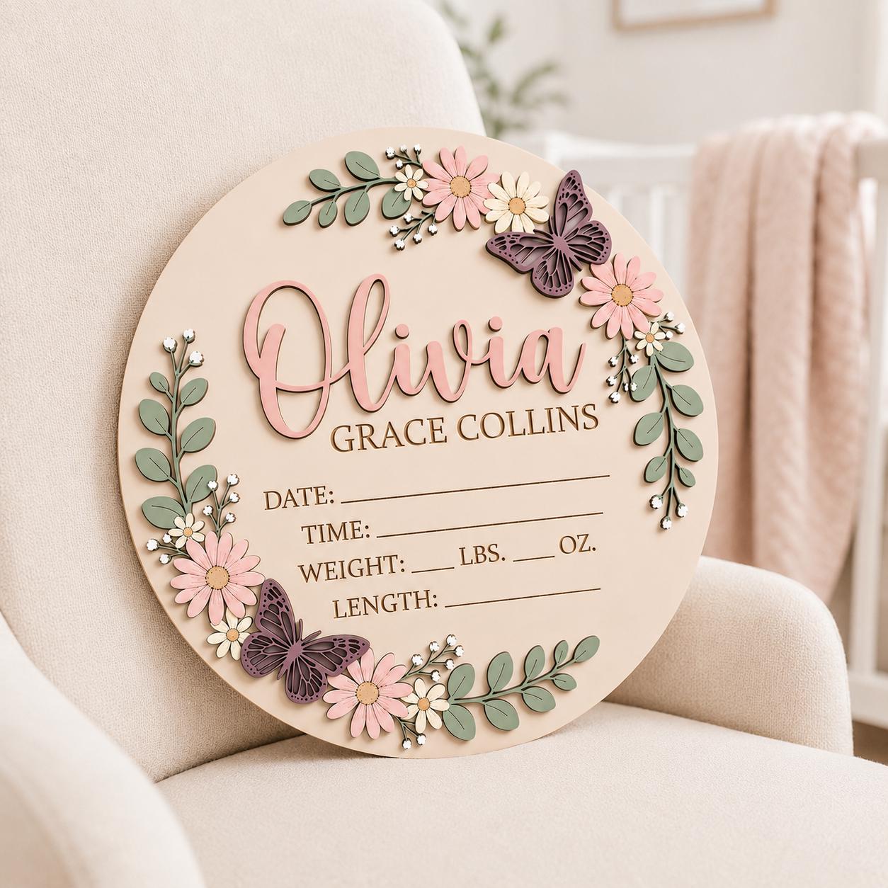 Personalized Floral Birth Stats Sign display detail