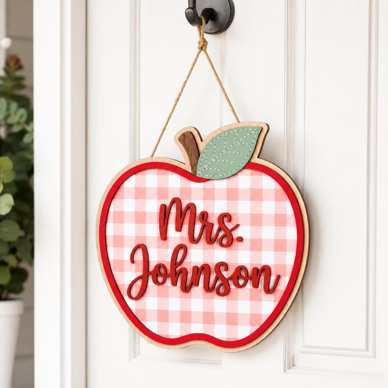 Personalized Apple Teacher Sign display detail