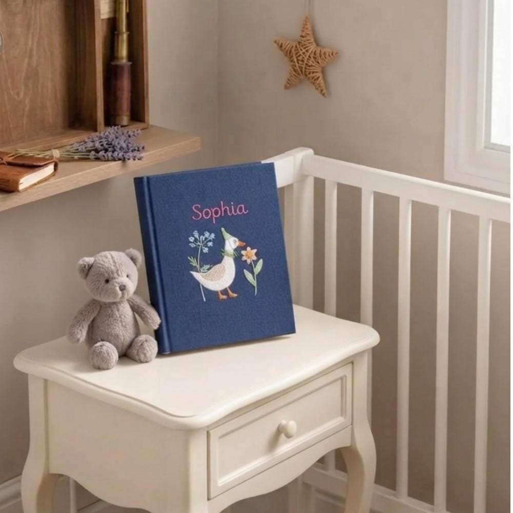 Personalized Floral Duck Photo Album - Embroidered Baby Memory Book