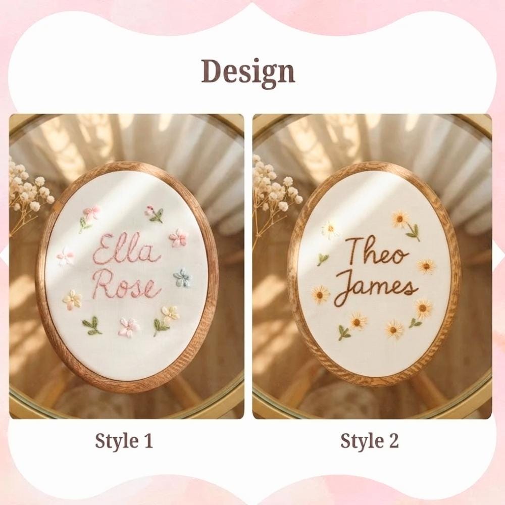 Personalized Floral Baby Name Hoop - Embroidered Nursery Wall Art