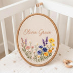 Personalized Oval Floral Baby Name Hoop - Embroidered Nursery Sign