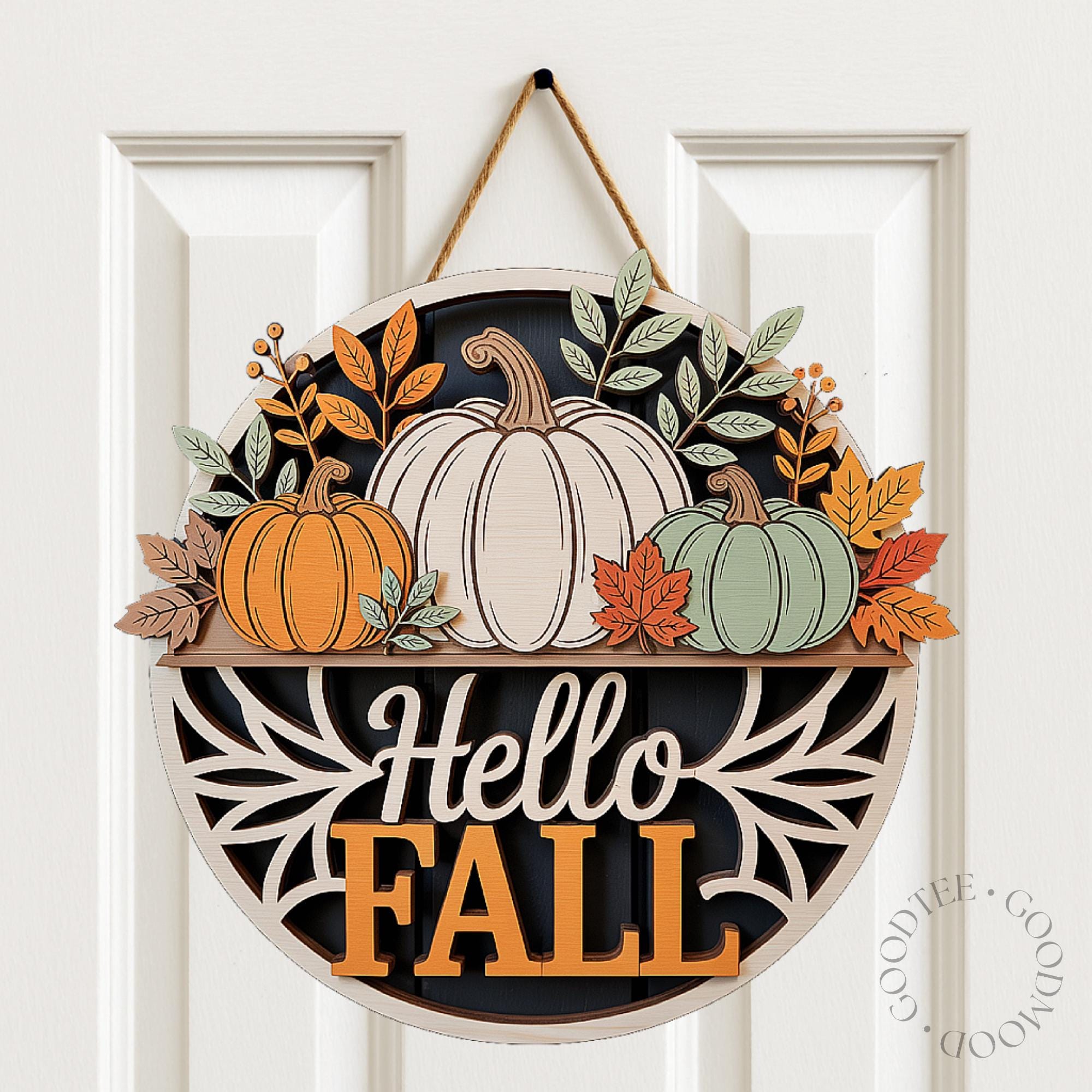 Hello Fall Pumpkin Door Sign for harvest season