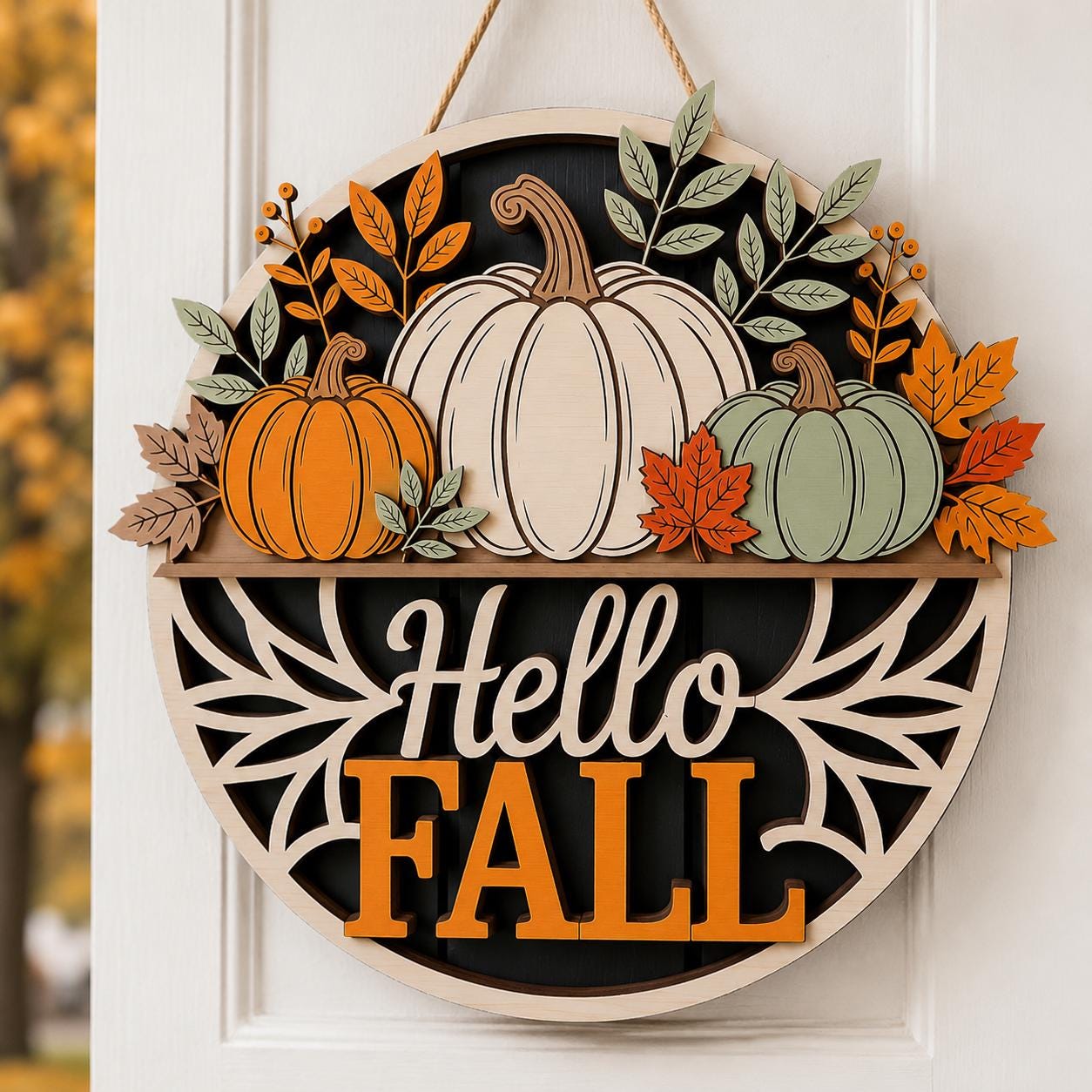 Hello Fall Pumpkin Door Sign