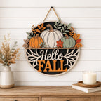 Hello Fall Pumpkin Door Sign display detail