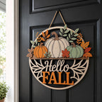 Hello Fall Pumpkin Door Sign for autumn porch decor