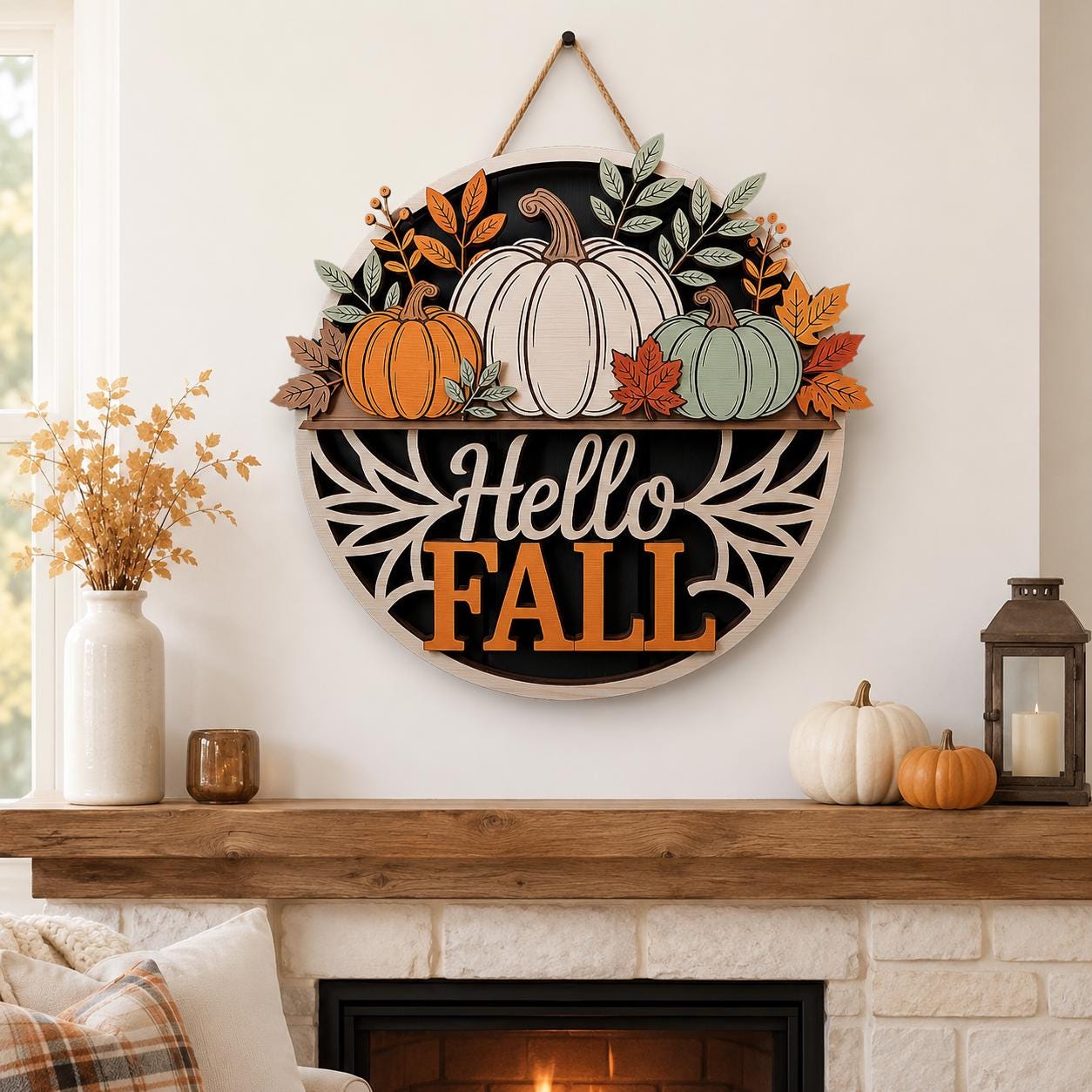 Hello Fall Pumpkin Door Sign for fall decor