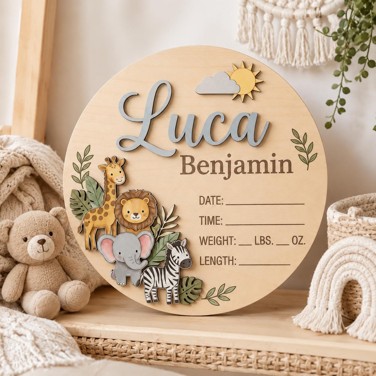 Personalized Safari Birth Announcement for newborn photos