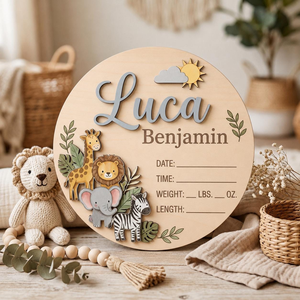Personalized Safari Birth Announcement display detail