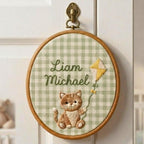 Personalized Cat Cub Baby Name Hoop - Embroidered Nursery Keepsake
