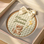 Personalized Cat Cub Baby Name Hoop - Embroidered Nursery Keepsake