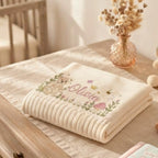 Personalized Bunny Baby Blanket - Embroidered Floral Knit Throw