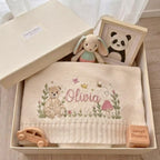 Personalized Bunny Baby Blanket - Embroidered Floral Knit Throw