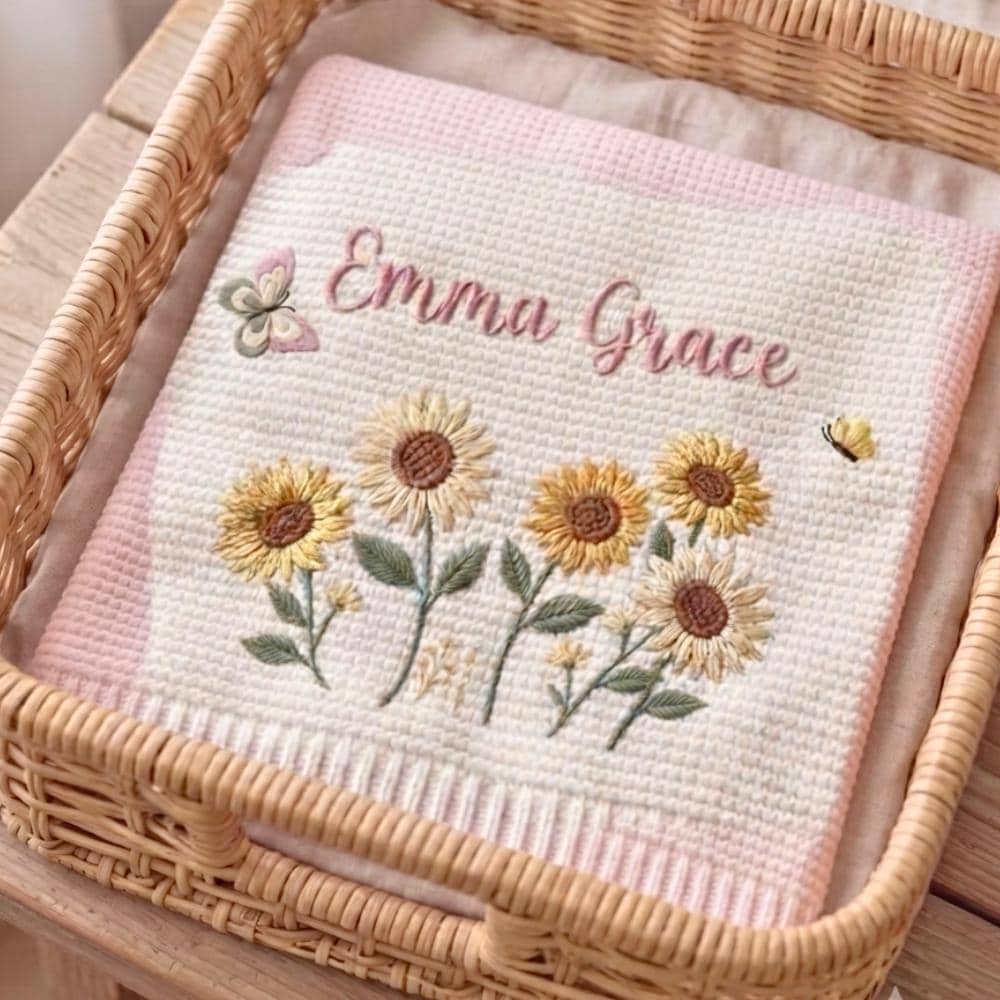 Personalized Floral Baby Blanket - Embroidered Knit Name Keepsake