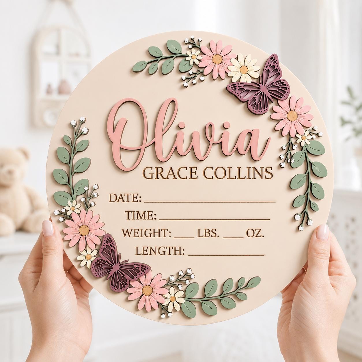 Personalized Floral Birth Stats Sign