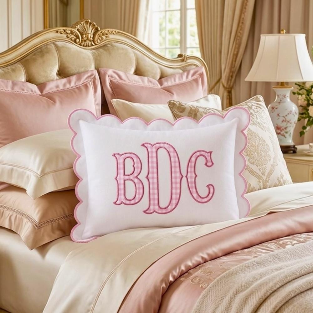 Personalized Scalloped Initial Pillow - Embroidered Home Decor