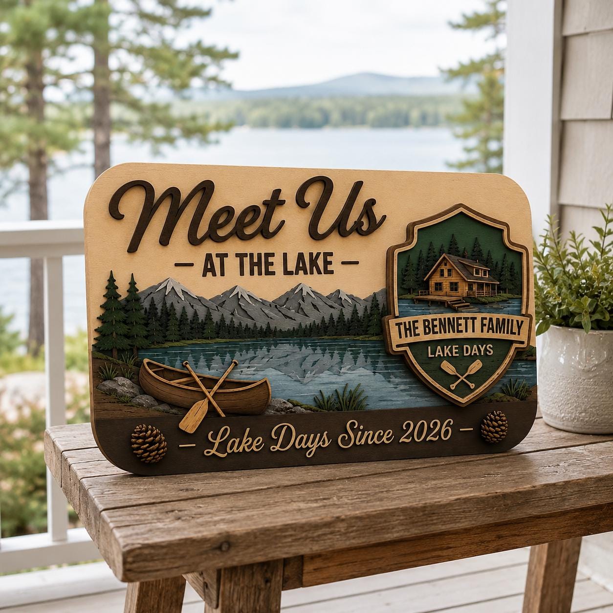 Personalized Lake House Sign design detail