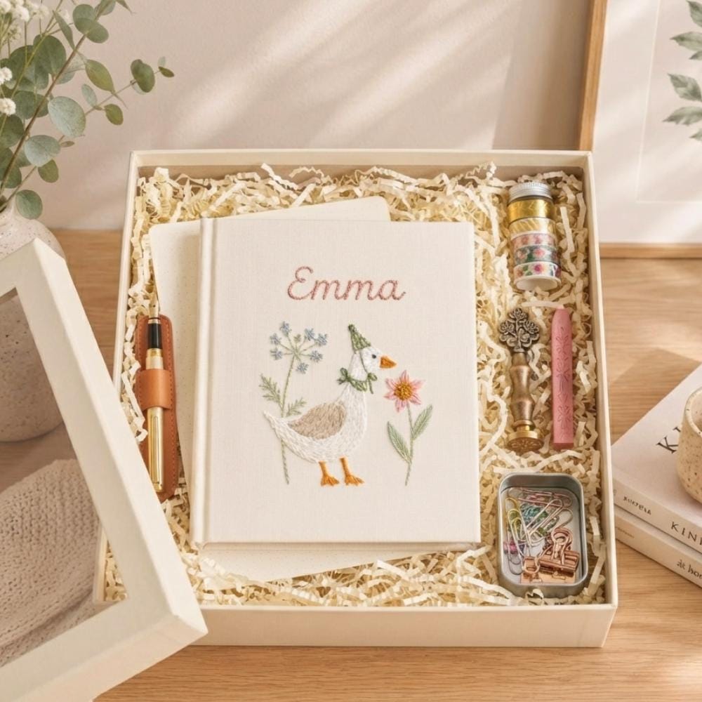 Personalized Floral Duck Photo Album - Embroidered Baby Memory Book