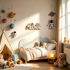 Personalized Space-Themed Baby Name Sign - Wooden Nursery Wall Decor