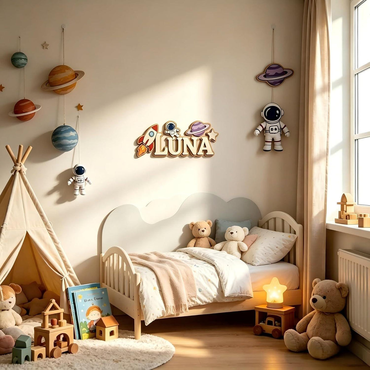 Personalized Space-Themed Baby Name Sign - Wooden Nursery Wall Decor