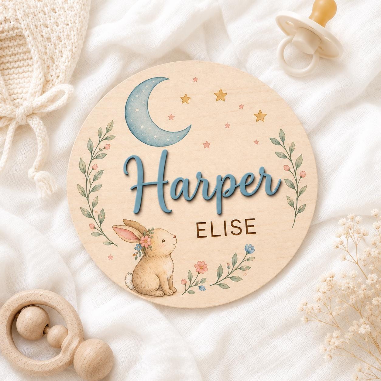 Personalized Bunny Birth Announcement design detail