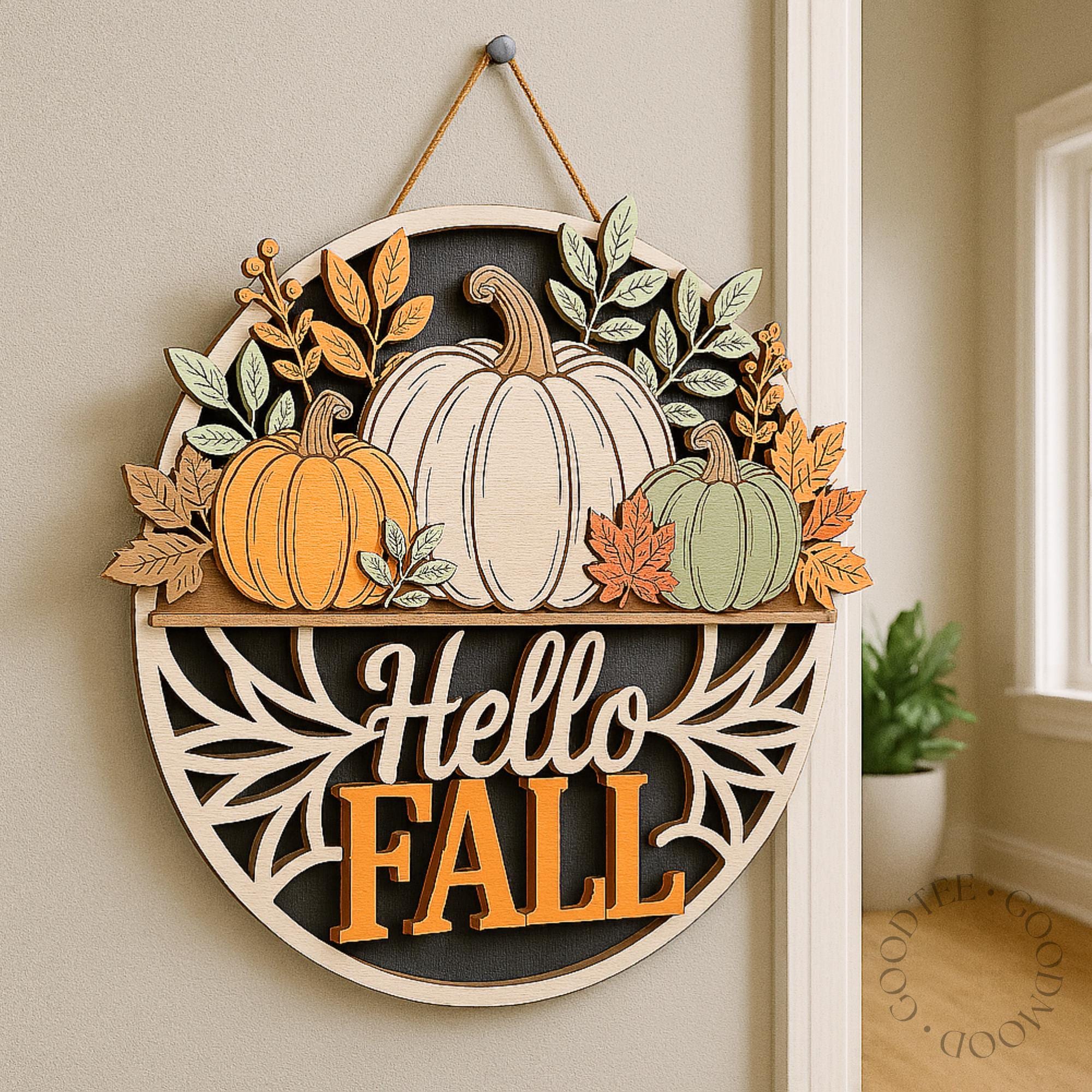 Hello Fall Pumpkin Door Sign alternate product view