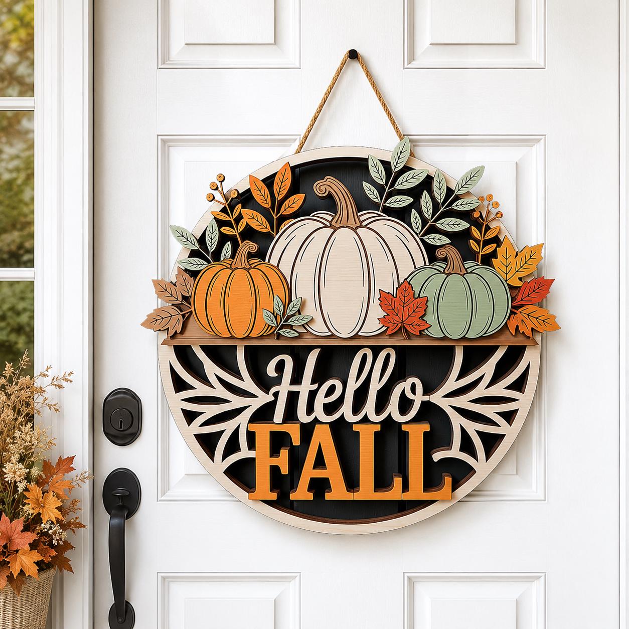 Hello Fall Pumpkin Door Sign design detail