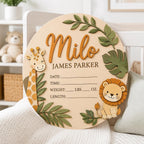 Personalized Safari Birth Stats Sign design detail
