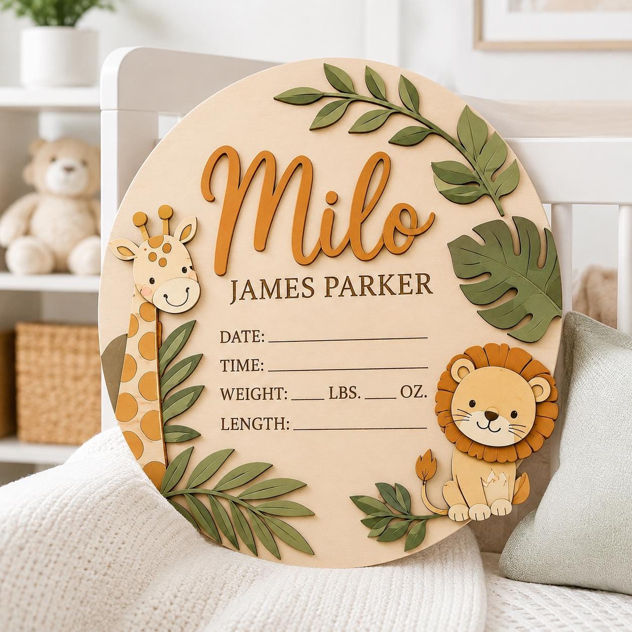 Personalized Safari Birth Stats Sign design detail