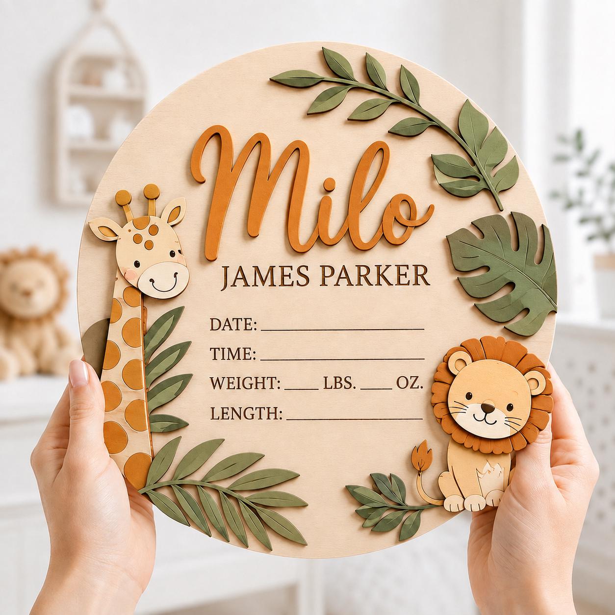 Personalized Safari Birth Stats Sign