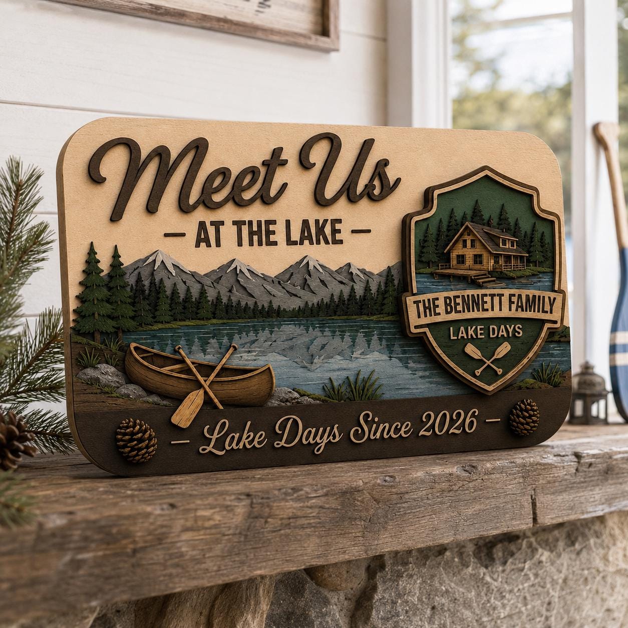 Personalized Lake House Sign display detail