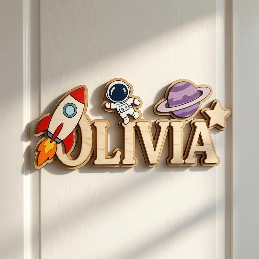 Personalized Space-Themed Baby Name Sign - Wooden Nursery Wall Decor