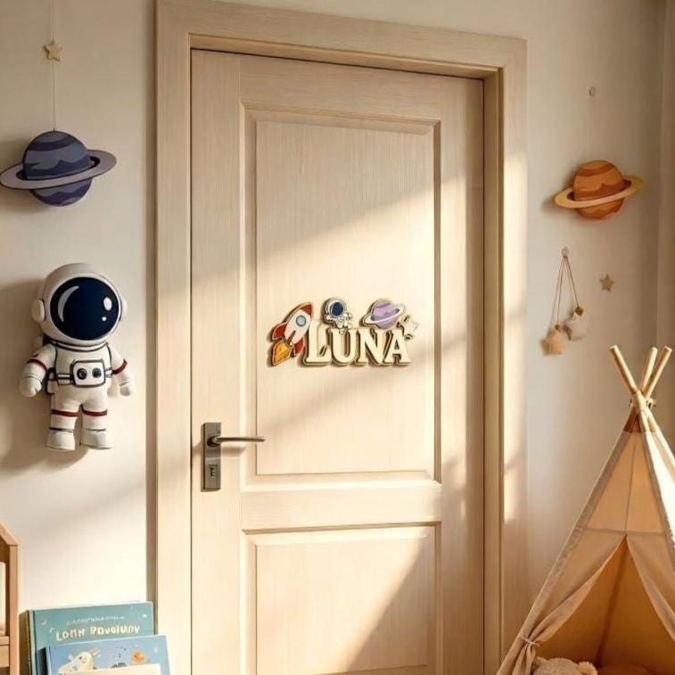 Personalized Space-Themed Baby Name Sign - Wooden Nursery Wall Decor