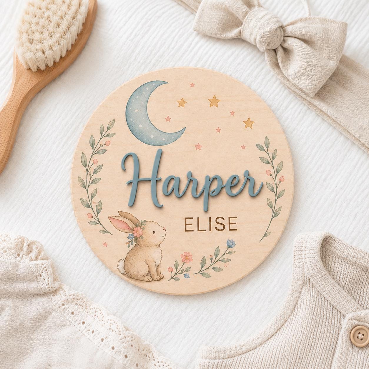 Personalized Bunny Birth Announcement display detail