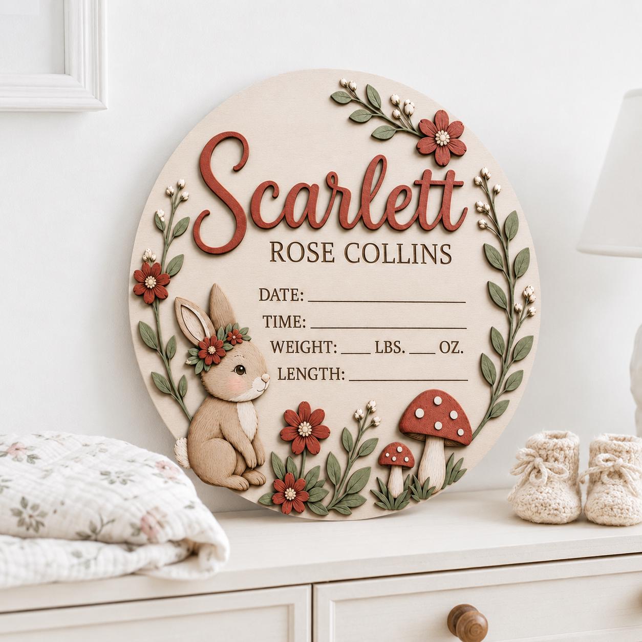Personalized Bunny Birth Stats Sign design detail