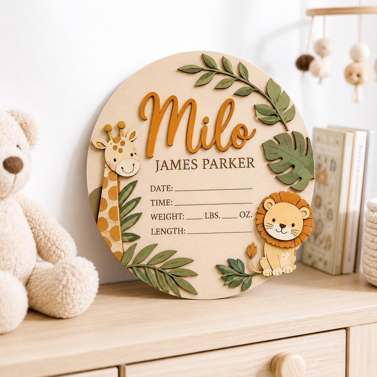 Personalized Safari Birth Stats Sign display detail