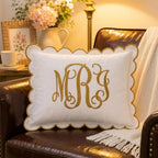 Personalized Classic Monogram Pillow - Scalloped Linen Cushion