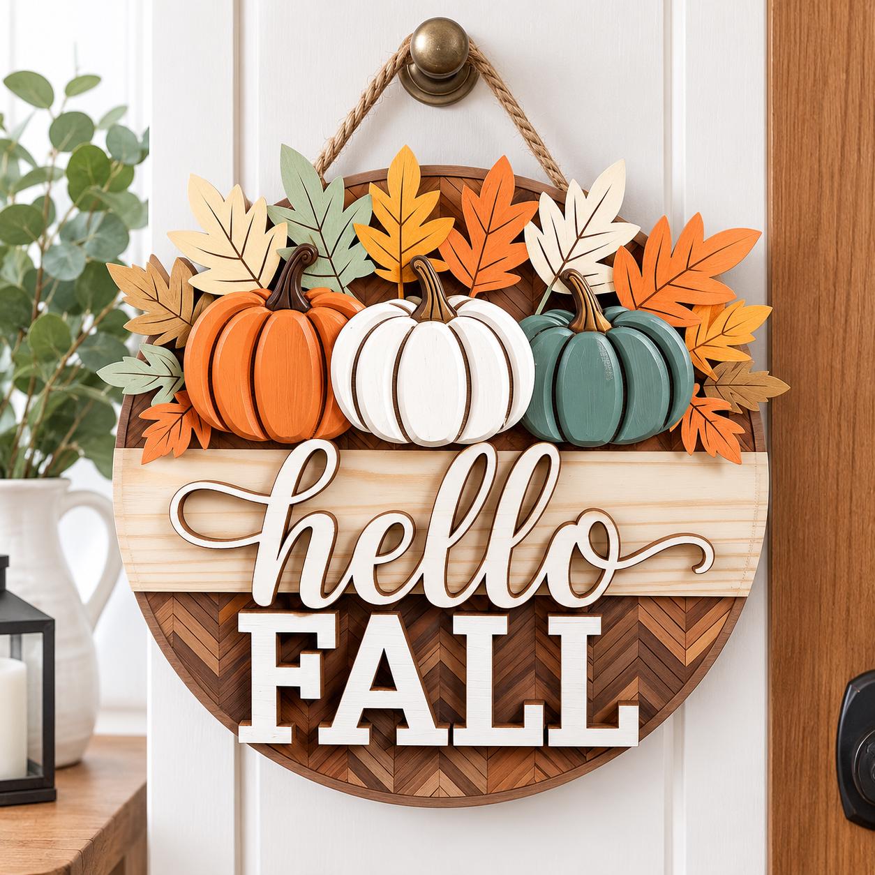 Hello Fall Pumpkin Door Hanger for fall decor