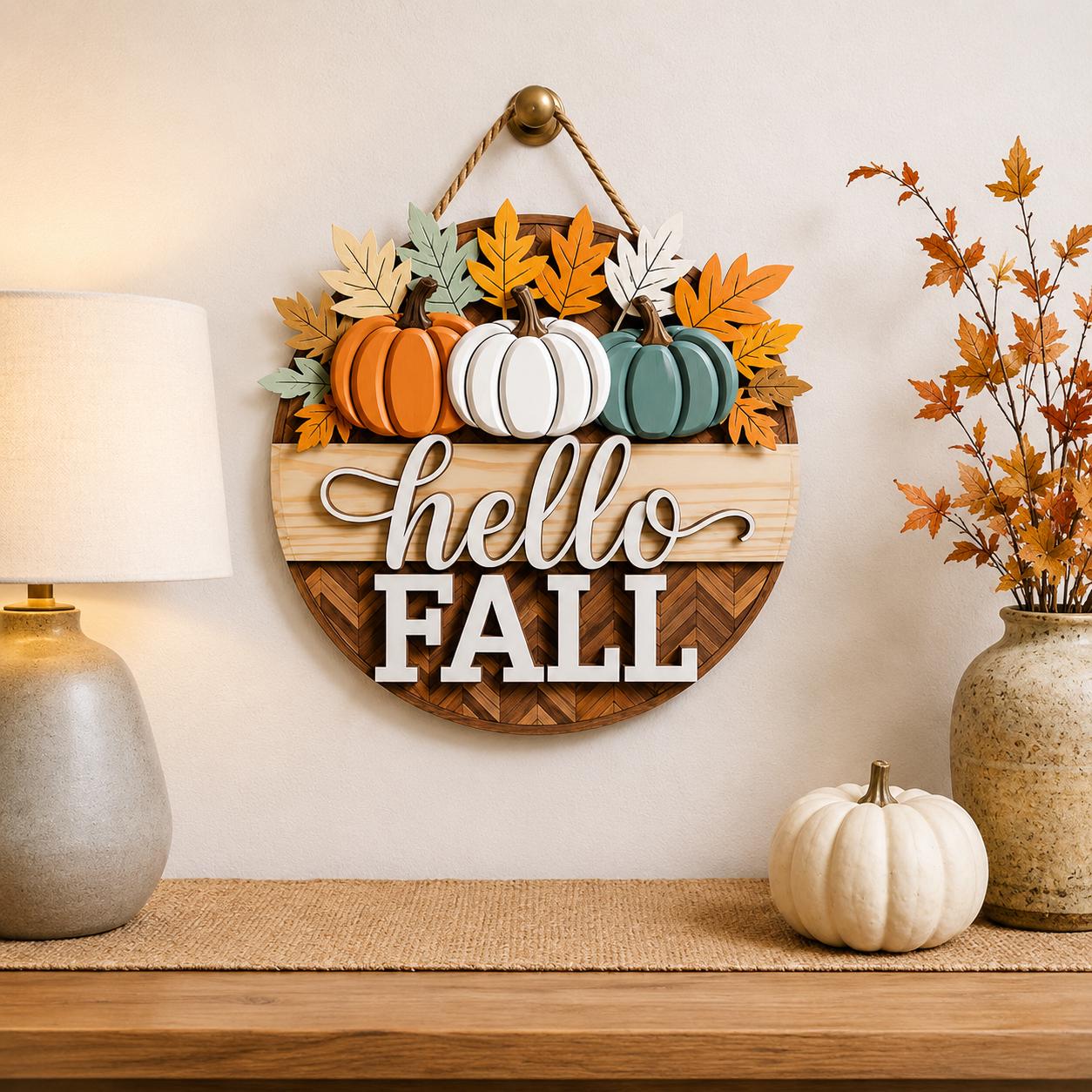 Hello Fall Pumpkin Door Hanger for autumn porch decor