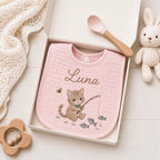 Personalized Cat Embroidered Baby Bib - Custom Muslin Name Bib