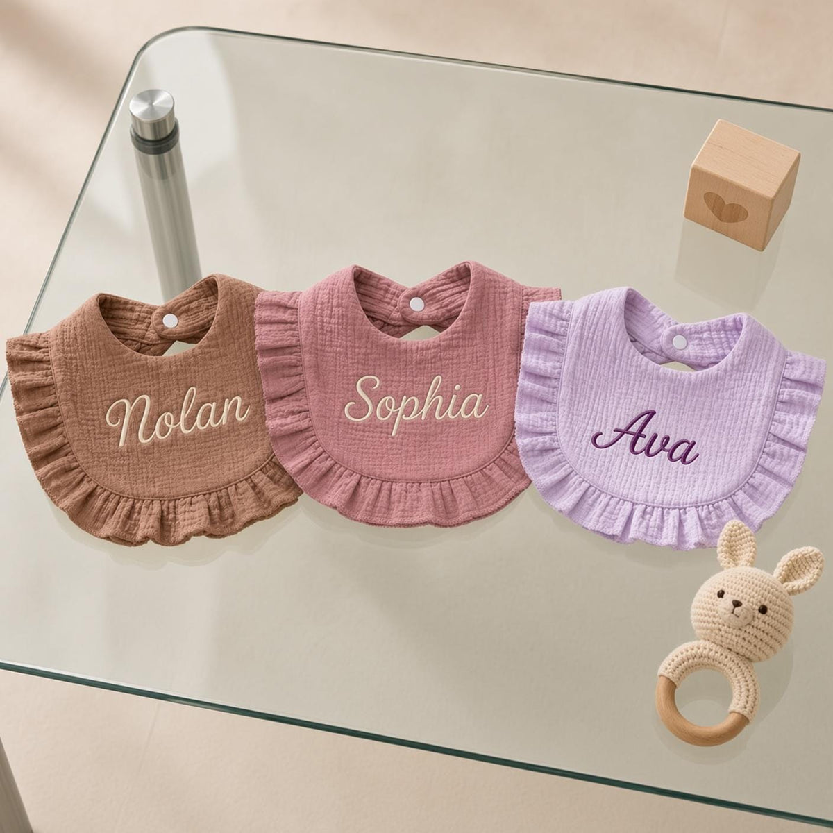 Personalized Birthday Ruffle Bib - Embroidered Baby Girl Keepsake
