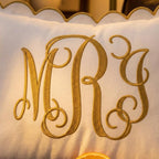 Personalized Classic Monogram Pillow - Scalloped Linen Cushion