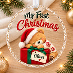Personalized Sleeping Teddy Bear Baby Christmas Ornament - Custom Name Glass 2026