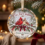 Personalized First Christmas Couple Glass Ornament - Custom Names Cardinal Keepsake