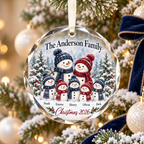 Personalized Snowman Family Glass Ornament - Custom Family Names Christmas Keepsake